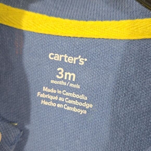 Baby Boy Carter's Shark Sailboat Pique Romper Blue Cotton Polo One-Piece Outfit - Picture 11 of 12